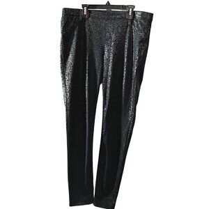 Faded Glory Shiny Black Floral Pants w/ Pockets Sz Large Womens Elegant